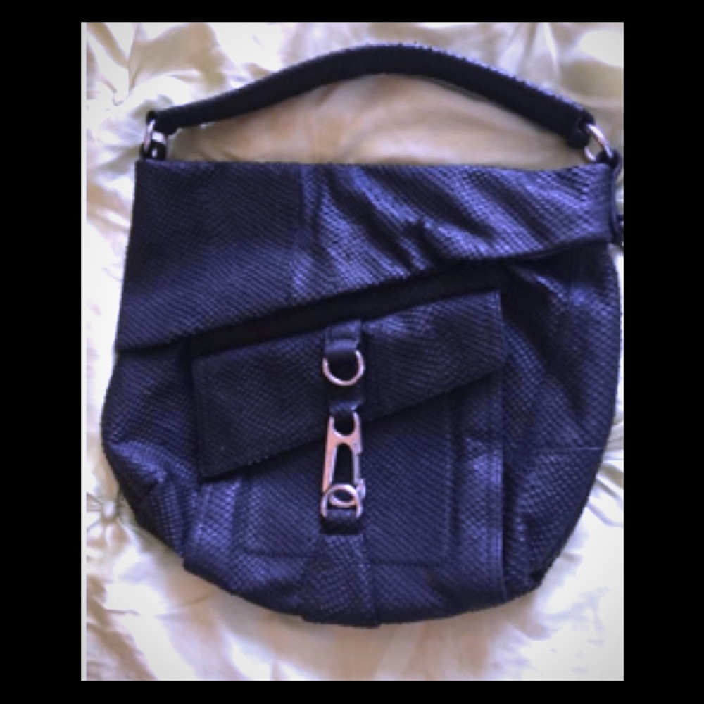 L.A.M.B. Black Snakeskin Satchel Baguette